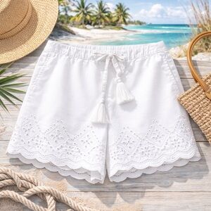 Talbots White Eyelet Paperbag Waist Shorts – Coastal Resort Style Large